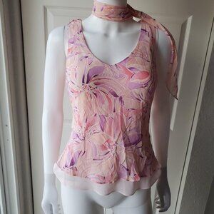 Talbots Y2k Pink Floral Print 100% Silk Sleeveless Tank Top Size 6
